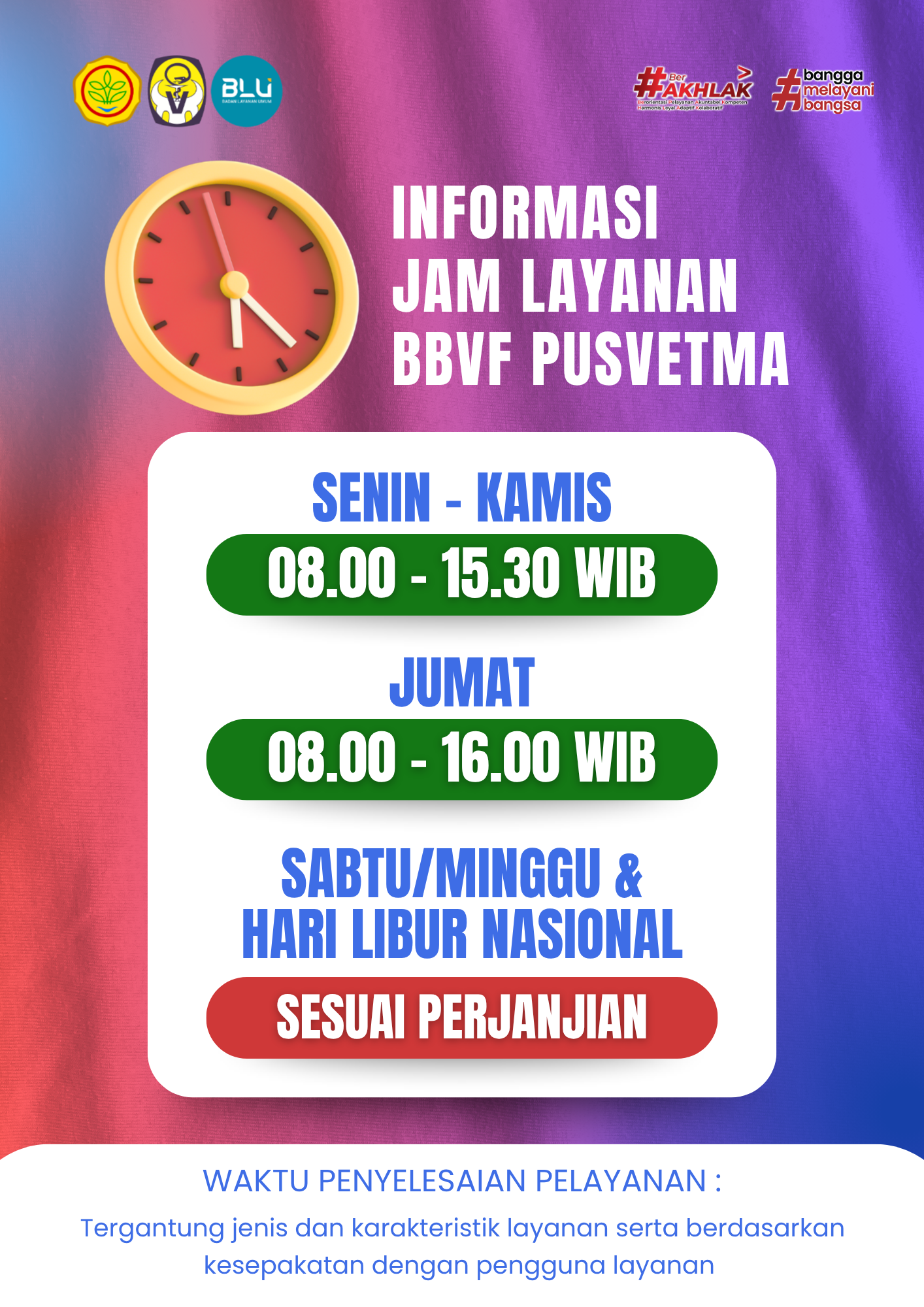 Informasi Jam Layanan BBVF Pusvetma